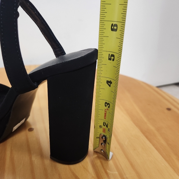 Black Nubuck Platform Chunky Heels with ankle Strap - Picture 7 of 9